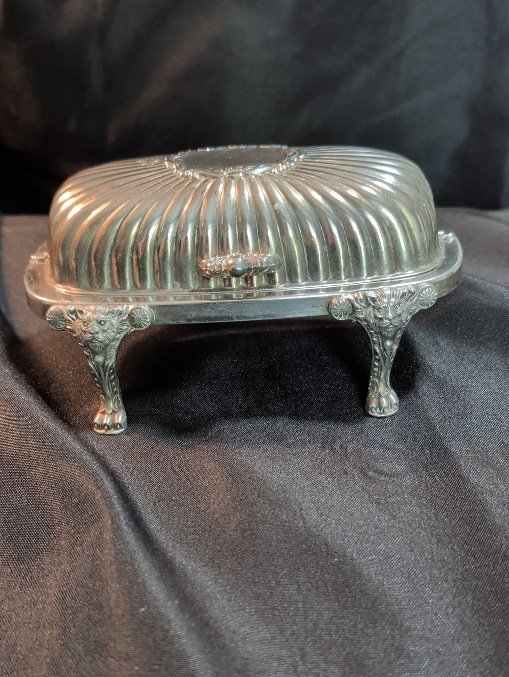 Antique Silver-Plated Hinged Butter Dish